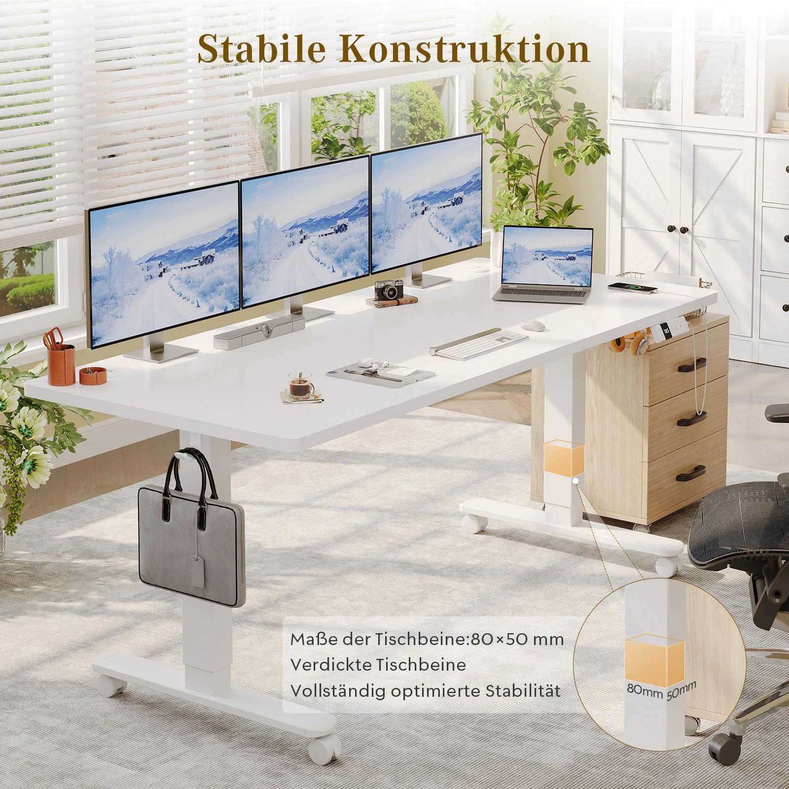 Devoko Elektrisch Höhenverstellbarer Schreibtisch 180x80cm mit Rollen, Memory & Typ-C, 3 Farben Image