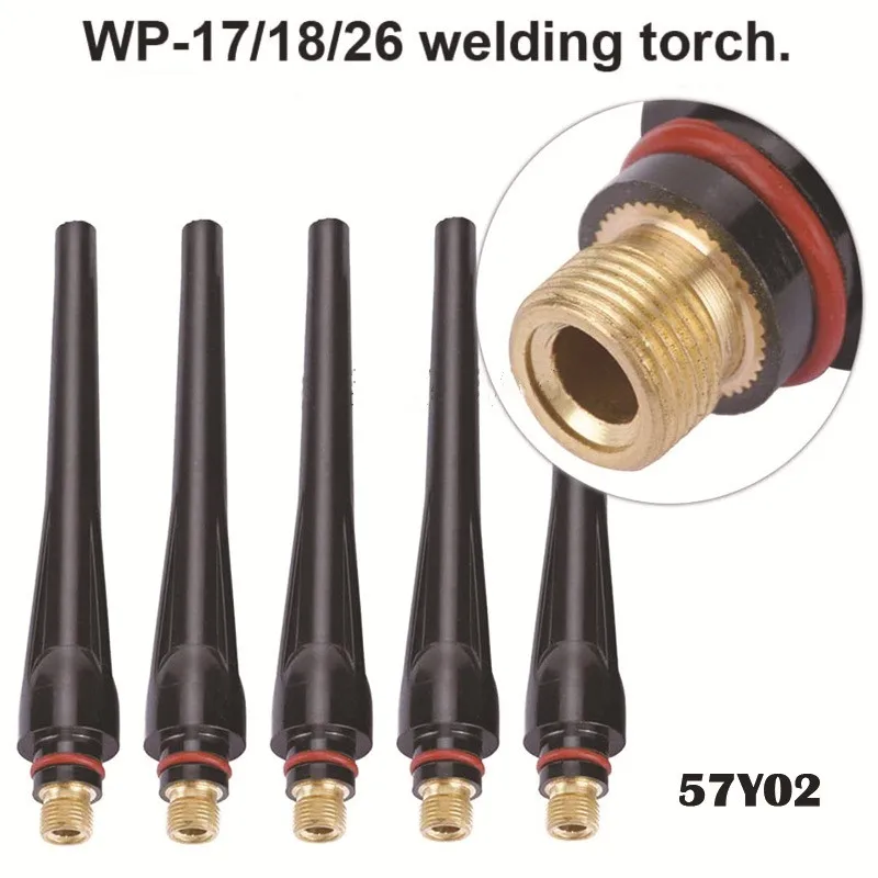 5 Stücke/10 Stücke WIG-schweißen 57Y02 Lange Rückseitige Kappe für WIG-schweißbrenner wp 17 18 26 Serie WIG Verbrauchsmaterialien Schweißen Löten Liefert Image