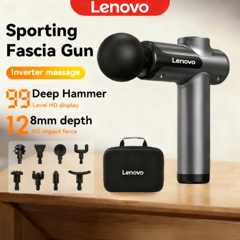 Lenovo Leistungsstarke kabellose Massagepistole, 8, Massageköpfe, wiederaufladbar, für Schulter, Nacken, Taille, Beine, elektrische Faszienpistole Image
