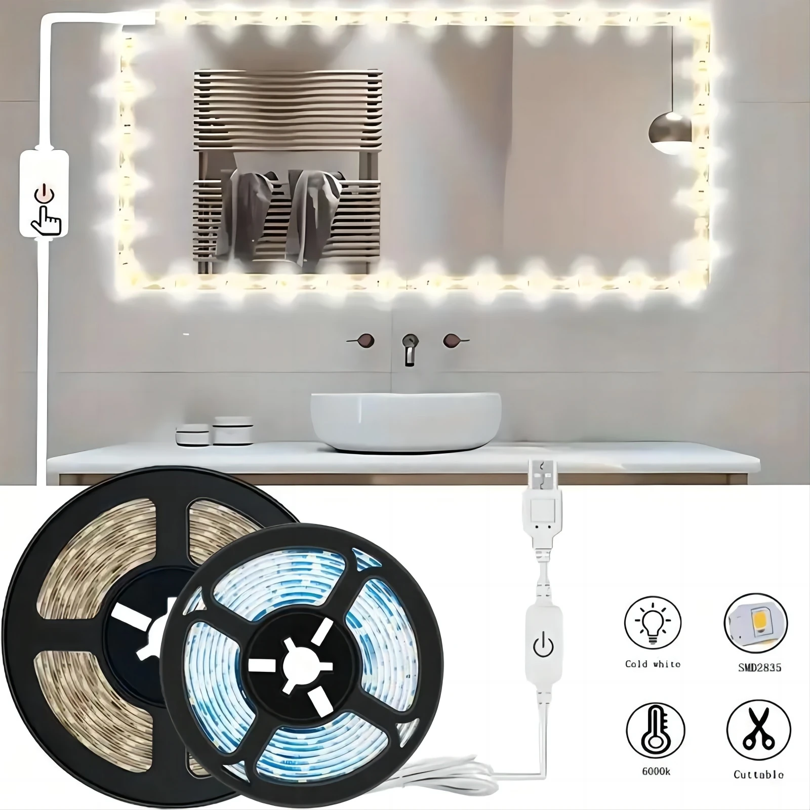 5 V 2835 LED Streifen Licht Touch Sensor Schalter Dimmbare USB Flexible LED Band Band Licht Für Spiegel Schrank Treppen dekor Beleuchtung