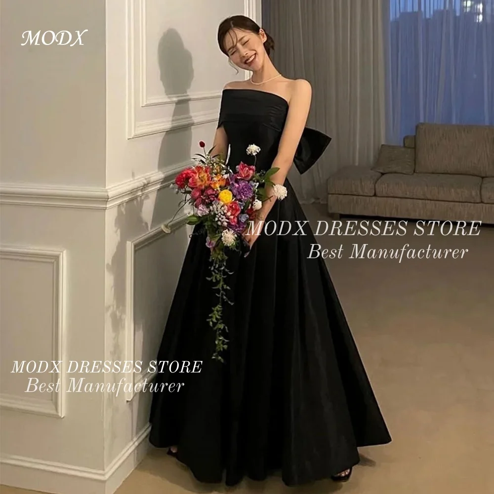 MODX Elegante schwarze One-Shoulder-koreanische Brautkleider A-Linie Maßgeschneiderte einfache Abendkleider Elegante Fotoshooting-Kleider