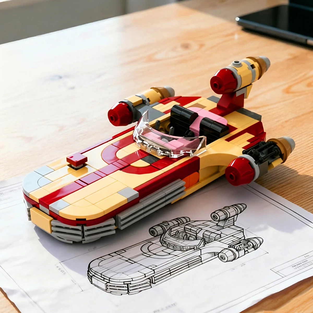 Kampfschiffe MOC-Landspeeder Galaxy X-34 Jäger-Stern-Land-Luftschiff Flugzeugmodell Bausteine Spielzeug Geschenk Image