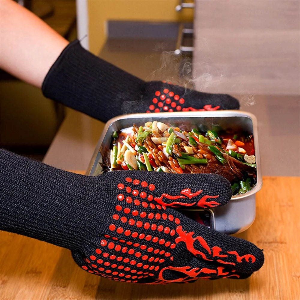 1 Stück Universelle Rutschfeste Hitzebeständige Grill-Ofenhandschuhe Feuerfeste Küchen-Kochhandschuhe Geeignet für Hohe Temperaturen Image