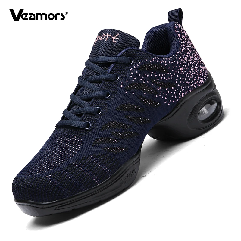 Damen Moderne Mode Tanzschuhe Atmungsaktives Mesh Jazz Tanzschuhe Ballsaal Training Casual Sportschuhe Gestrickte Turnschuhe