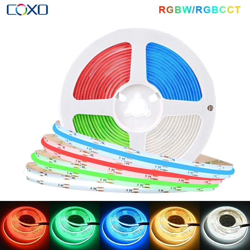 RGBW RGBCCT COB LED-Streifenlichter, dimmbar, 840 LEDs/m, hochdichte LED-Beleuchtung, flexibel, RA90, FCOB, RGB+CCT, LED-Band, DC24 V