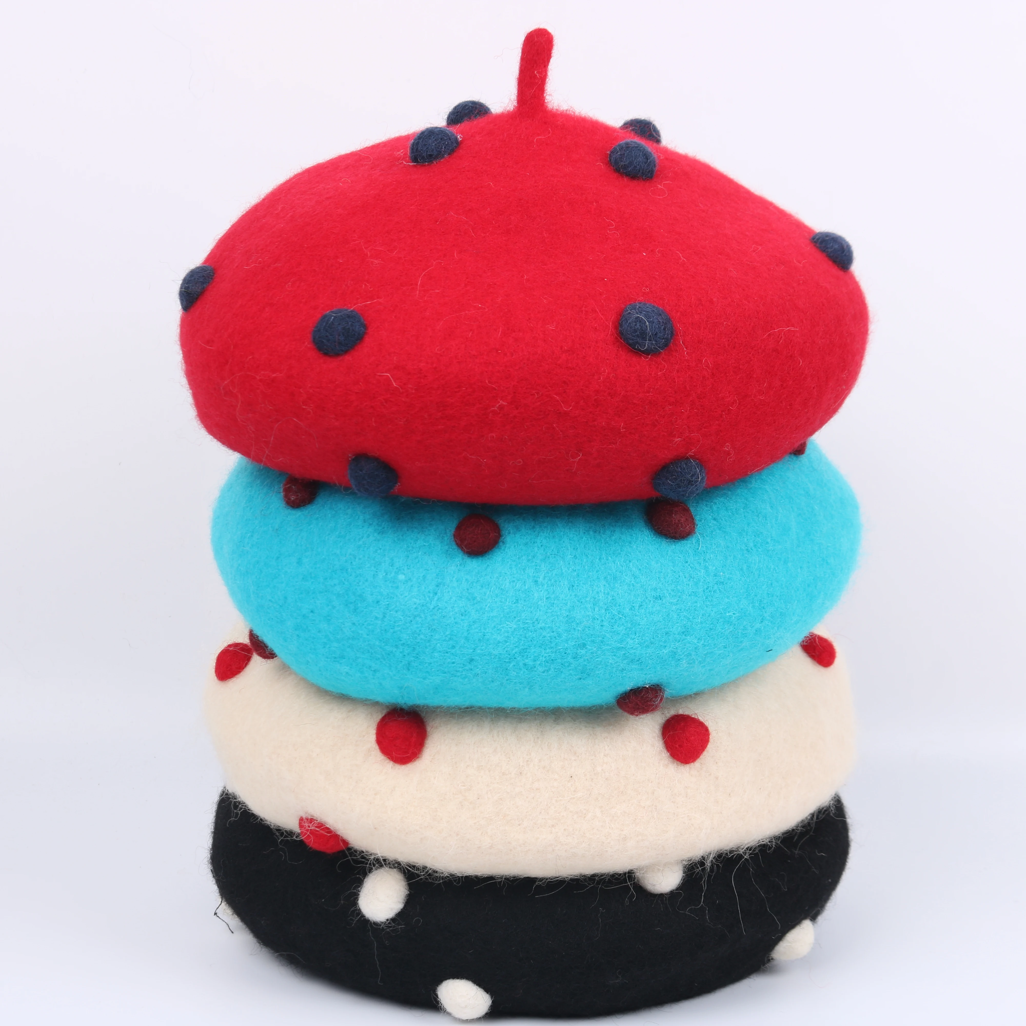 2021 eltern-kind-Japanischen Mädchen Kawaii Polka Dot Baskenmütze Winter Wolle Warme Maler Hut Handgemachte Woolen Hut Zachte Baret Image