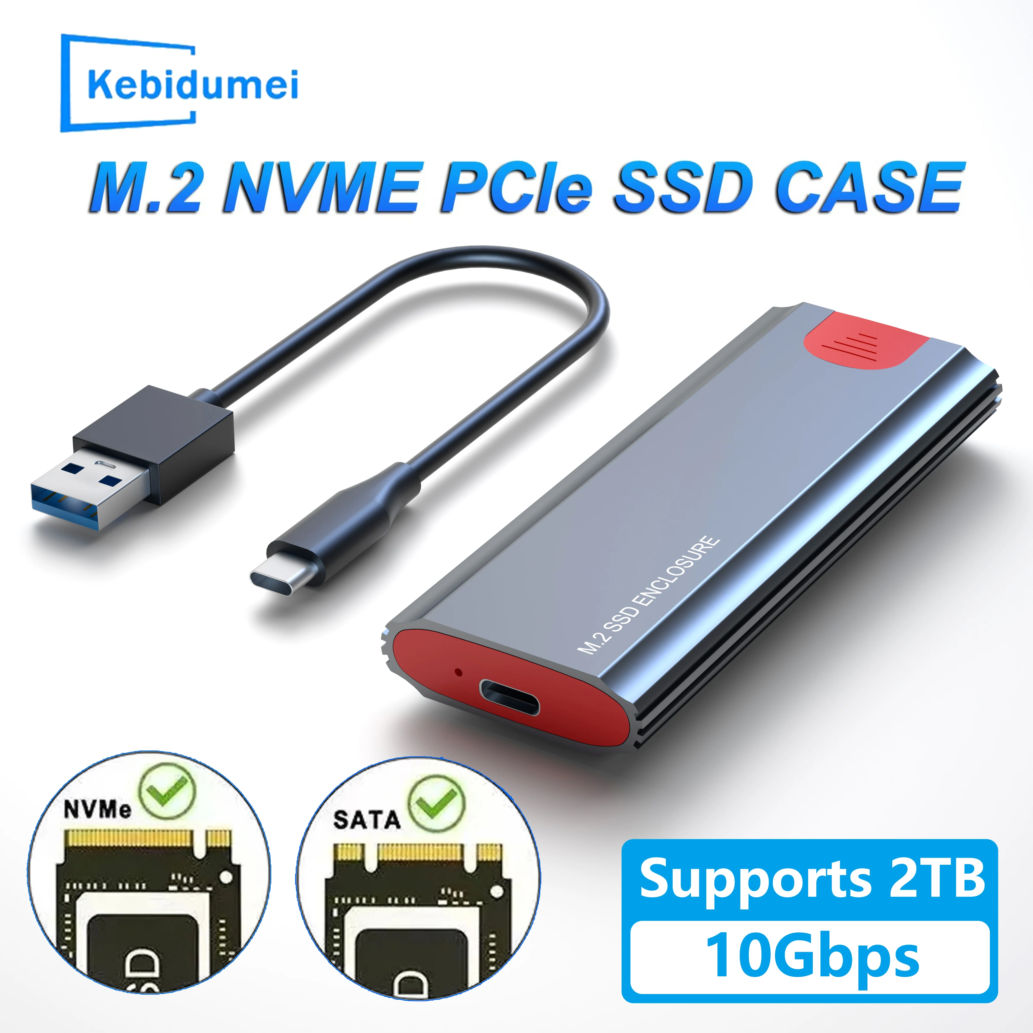 10 Gbit/s M2 NVMe/SATA SSD-Gehäuse SSD-Box M.2 NVME NGFF SSD zu USB 3.1-Gehäuse Typ-A auf Typ-C-Kabel für PC-Laptop-Zubehör Image