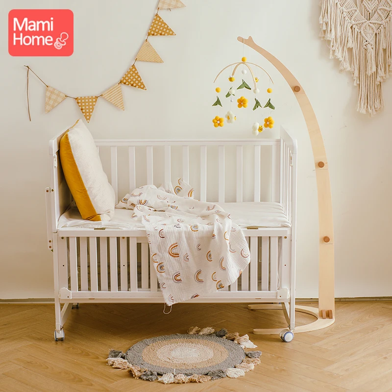 Baby Holz mobile Krippe Bett Glocke Boden stehen Säugling hängen Spielzeug halter Holz Neugeborenen Bett Dekoration Bettwäsche liefert Kinder Geschenk Image