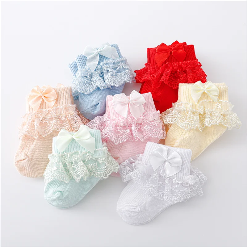 Lawadka 0-24Month Neugeborenen Baby Socken Für Mädchen Baumwolle Spitze Infant Mädchen Socke Prinzessin Bogen Kleinkind Baby Mädchen Socken frühling 2024 Image