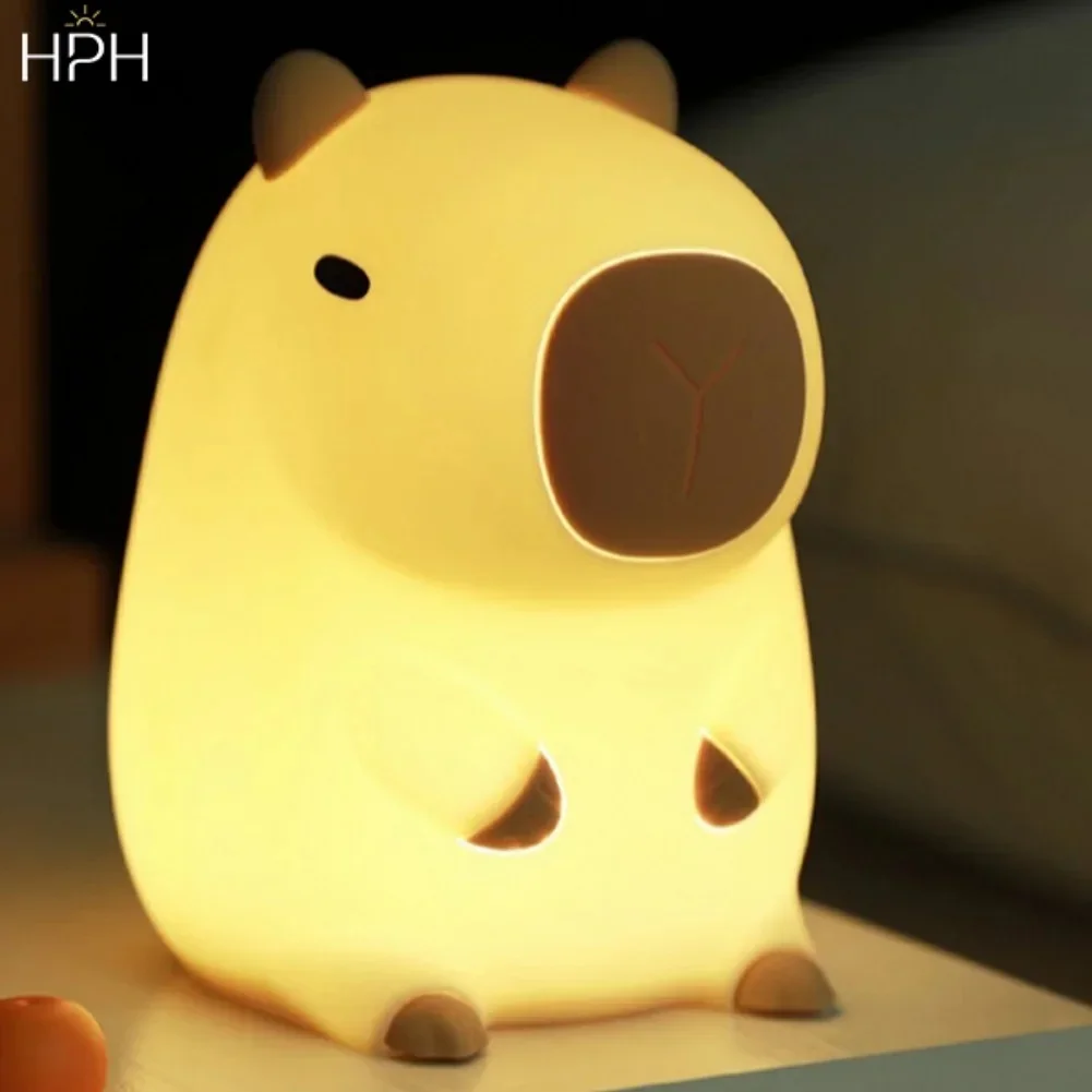 HPH Niedliches Capybara-Nachtlicht, neuartiges dimmbares Nachtlicht für Kinderzimmer, wiederaufladbare Touch-Lampe, Silikon-Klopfleuchte für Kinderzimmerdekoration