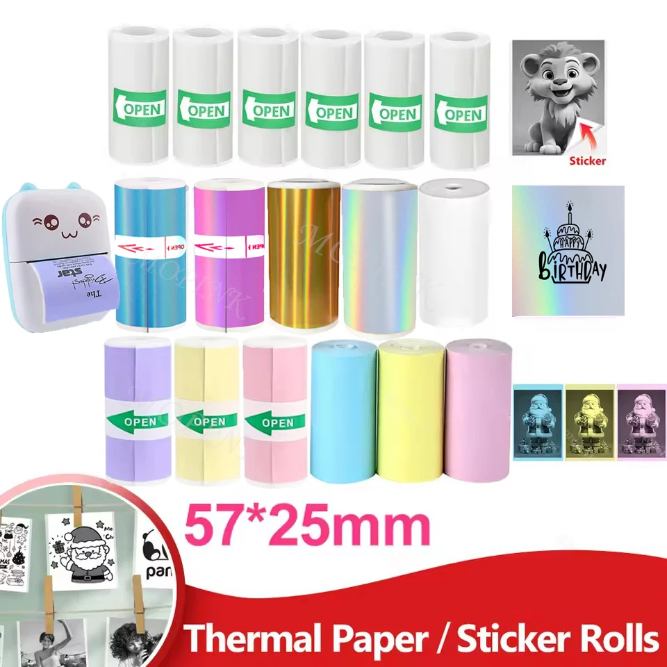 57*25MM Thermische Papier Label Aufkleber Klebe Rollen Papier Für Mini Drucker Instant Druck Kinder Kamera Druck papier Ersatz Image