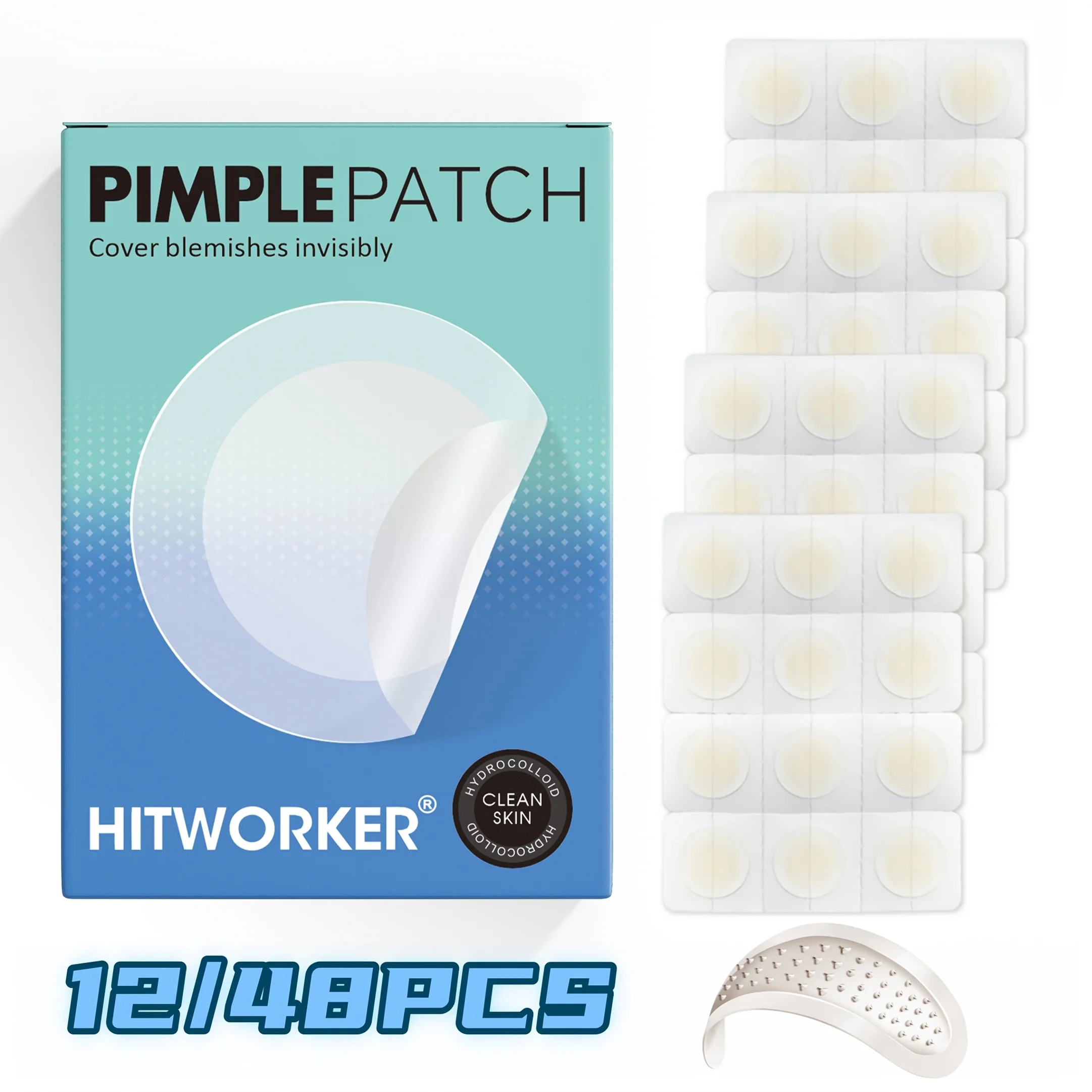 12/48 Tabletten HITWORKER Hydrokolloid Akne Akne Patch enthält Teebaumöl und Hyaluronsäure unsichtbares Akne Patch Image