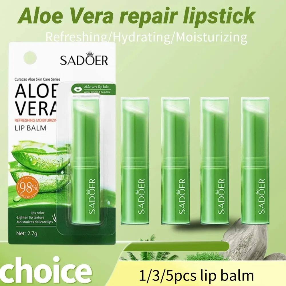 Erfrischender, feuchtigkeitsspendender, reparierender Lippenbalsam, Aloe Vera, Vitamin-Essenz, doppelter Schutz, feuchtigkeitsspendender, hydratisierender Lippenstift, Schönheitspflege für die Haut Image