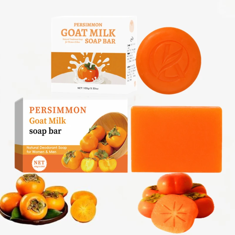 Persimmon Tea Ziegenmilch-Seifenstück, mildes Peeling für Gesicht und Körper, Tiefenreinigung, beseitigt Gerüche, natürliches Deodorant für den Geruch alter Menschen Image