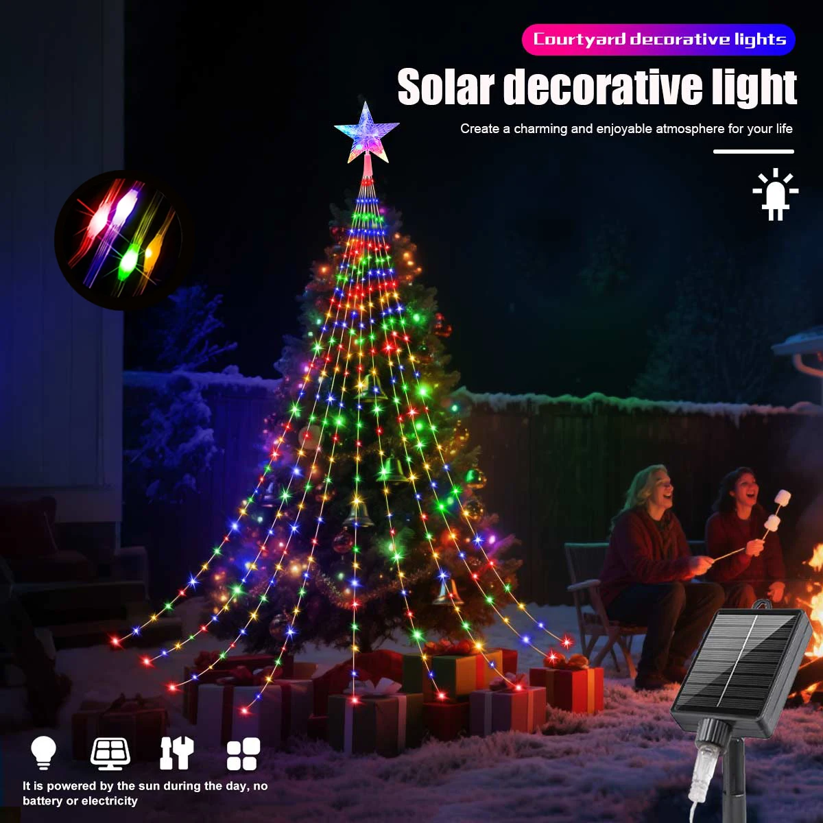 2025 Weihnachtsbeleuchtung, LED-Außen-Solarleuchte, 200/280 LEDs, 8 Modi, wasserdicht, Stern-Lichterkette für Garten, Hochzeit, Raumdekoration
