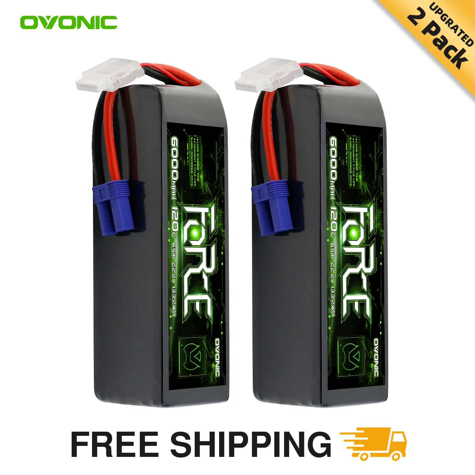 OVONIC 6S LiPo-Akku 6000 mAh 22,2 V 120 C RC-Akku mit EC5-Anschluss für RC-Flugzeug-Quadcopter-Hubschrauber (2er-Pack) Image