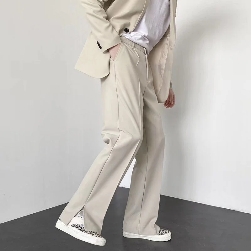Graue Khaki-schwarze Anzughose für Herren, Fashion Society, Herren-Kleiderhose, koreanische lose gerade Hose mit weitem Bein, formelle Herrenhose Image