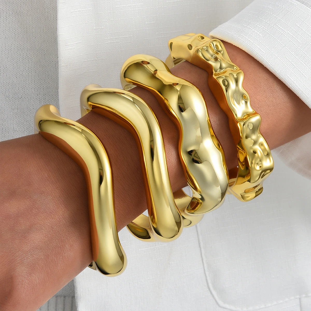 Vintage Punk Glänzend Breite Manschette Armreif für Frauen HipHop Gold Farbe Geometrische Metall Armbänder Täglichen Verschleiß Party Schmuck Geschenke Neue