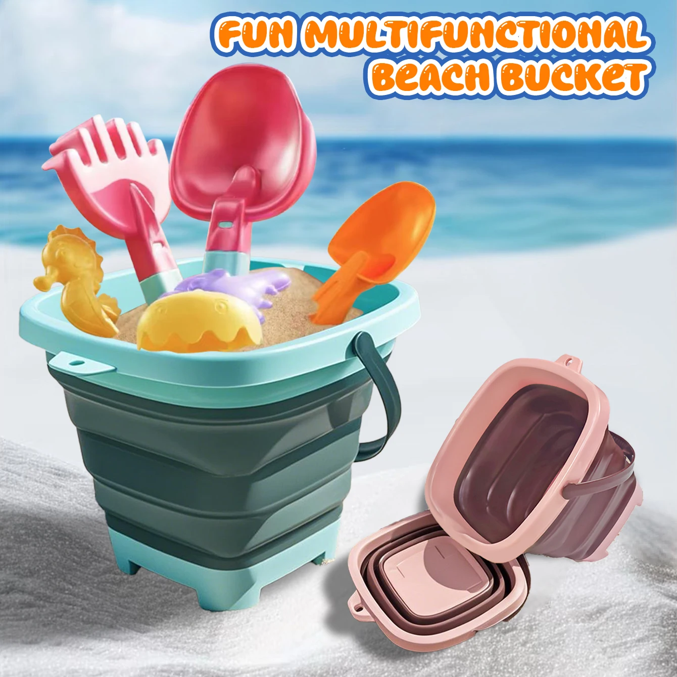 Strandsandspielzeug für Kinder, kleiner ausziehbarer Wassereimer mit mehreren Funktionen und Tragbarkeit, geeignet für Babysandpl Image
