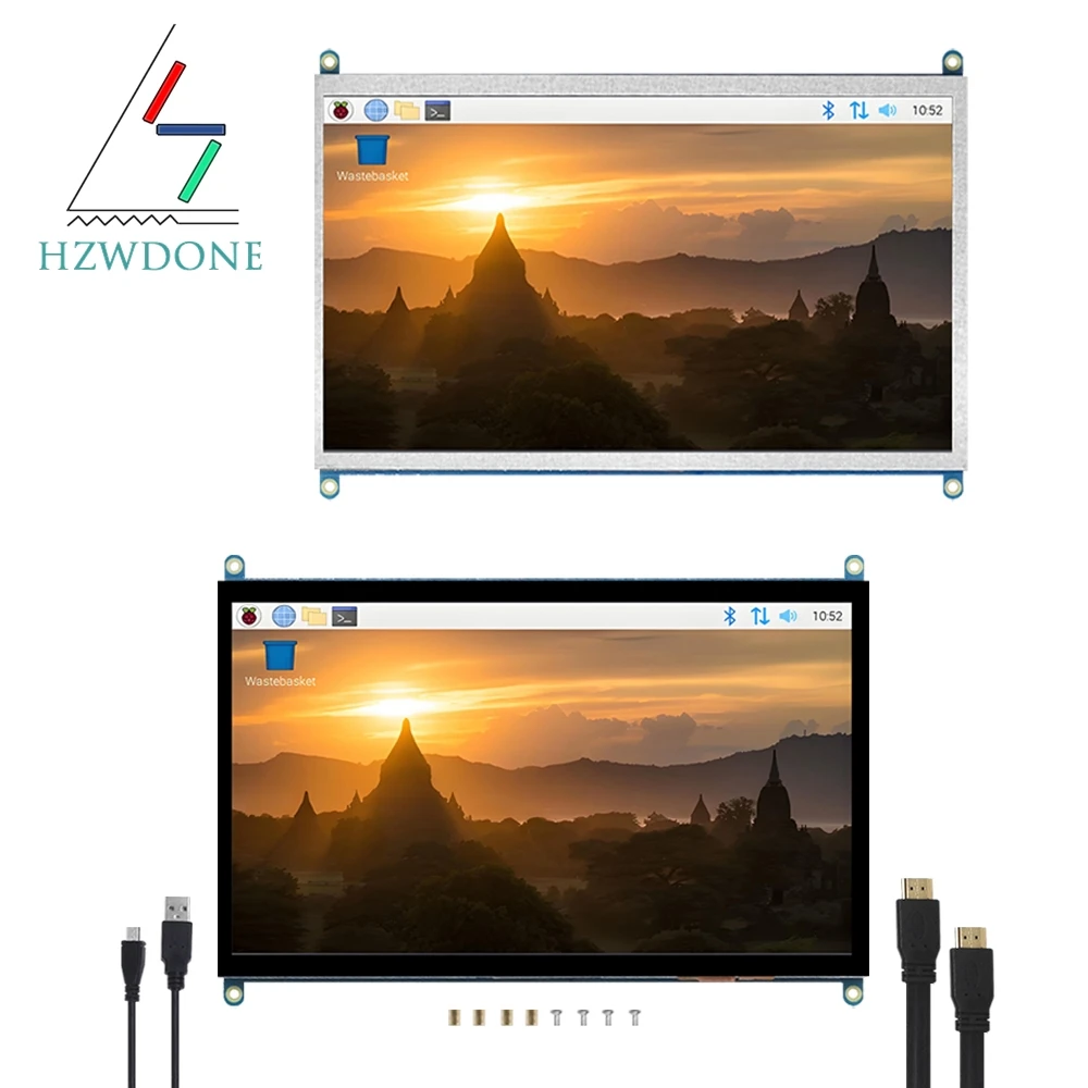 HZWDONE Raspberry Pi-Bildschirm 10,1-Zoll-Touchscreen 1024 x 600 tragbarer HDMI-Monitor mit Festloch für Raspberry Pi 5/4/3B/B+ Win11/10/8 Image