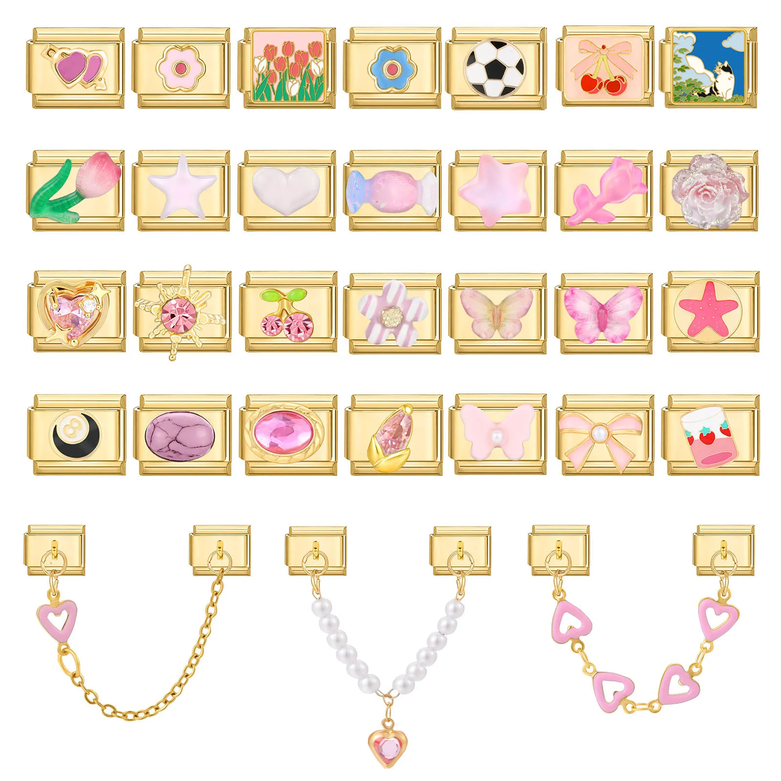 Neue Vintage Glitzer Sonne Blume Tulpe Schmetterling Liebe italienische Charm Links passen 9MM Edelstahl Armband Mädchen DIY machen Geschenk Image