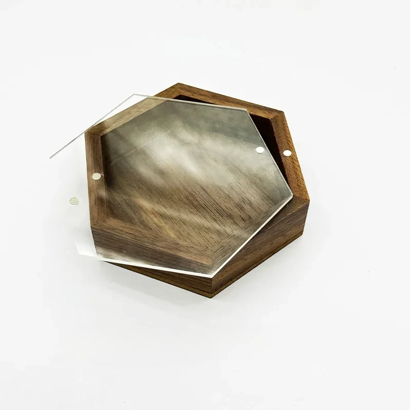 1PCS Kreative Acryl Bord Hexagon Box Natürliche Holz Lagerung Holz Box für Halskette Ring Geschenk Holz Schmuck Organizer Fällen