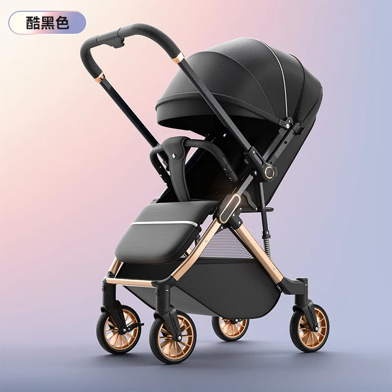 Kinderwagen mit hoher Sicht, kann sitzen oder liegen, zweiseitig, stoßdämpfend, faltbar, tragbar, für Neugeborene, Kinderwagen Image