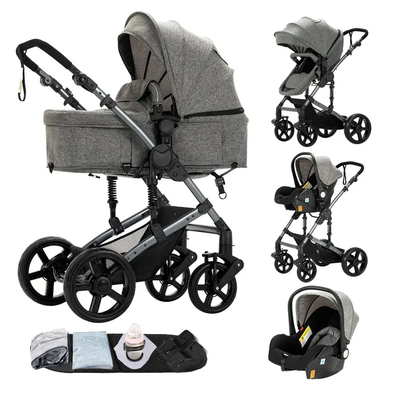 Hochlandschafts-3-in-1-Kinderwagen, umwandelbarer Kinderwagen mit Autositz, multifunktionaler Kinderwagen, einfach zusammenklappbarer Reisekinderwagen Image