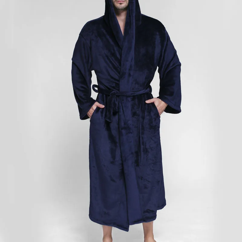 Männer Winter Plus Größe 10XL 12XL Lange Flanell Fleece Bademantel Kimono Warme Bademantel Männer Gemütliche Roben Nacht Nachtwäsche Image