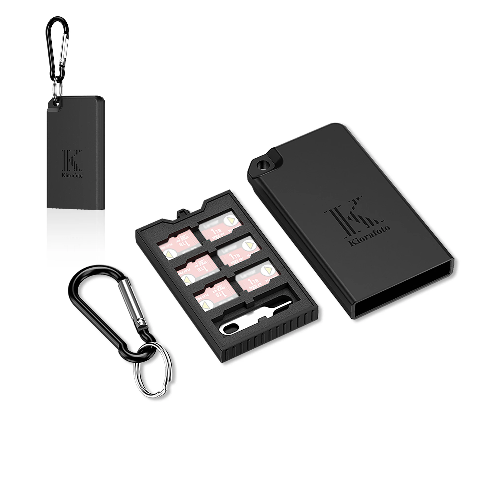 Pop-up Slim TF-Speicherkartenetui für 8 TF MSD-Karten mit Karabiner, tragbares, stoßfestes, spritzwassergeschütztes MicroSD-Kartenetui Image