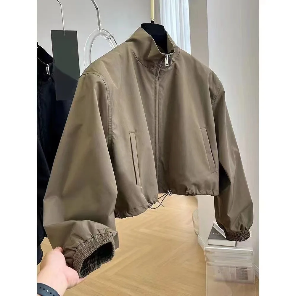 2025 neue Herbst Koreanischen Stil High-End-FeelDesign Stehkragen Abgeschnitten Jacke Für Frauen Petite Arbeitskleidung Elegante Casual Chic tops