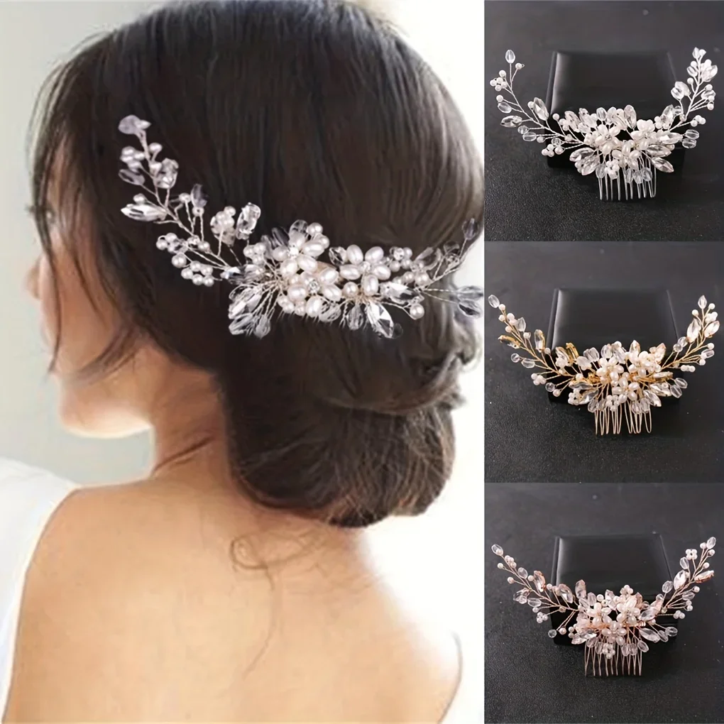 Kristall Strass Blume Perle Haar Kamm Braut Stirnband Tiara Haarnadel Party Hochzeit Braut Haar Zubehör Schmuck