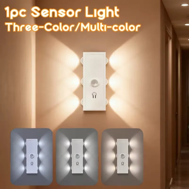 Intelligente magnetische LED-Wandleuchte mit Bewegungsmelder, Nachtlicht, 3-farbig/mehrfarbig, USB-betrieben, für Schlafzimmer, Wohnzimmer, Büro, Kleiderschrank