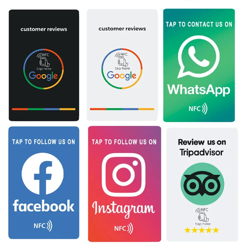Überprüfen sie uns auf google bewertungen instagram facebook trip advisor nfc tap karten steigern ihr geschäft Image