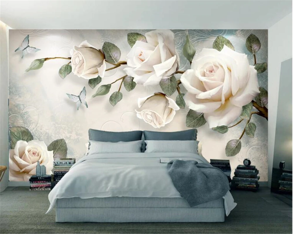 Maßgeschneiderte Tapete mit Rosenmotiv, Europäischer Stil, TV-Hintergrundwand, Wohnzimmer, Schlafzimmer, Blumenmuster, Heimdekoration, Fototapete