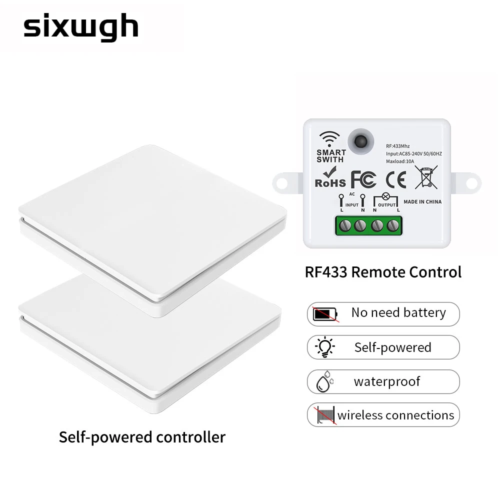 SIXWGH Smart Wireless Schalter RF433Mhz Self-Powered Push Button Wand Panels Fernbedienung Licht Schalter Wasserdicht Wand Schalter Image