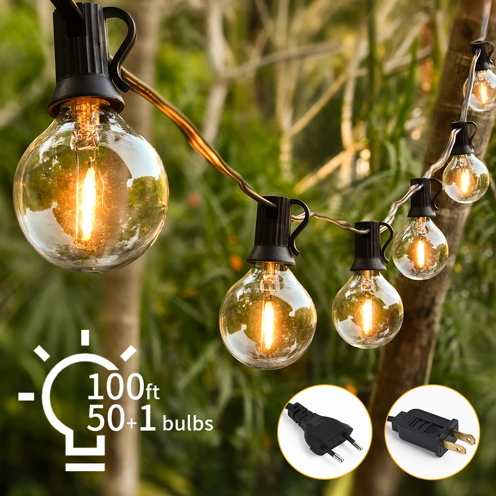 30M LED Fee String Licht Outdoor Geburtstag Party Lichterkette G40 Terrasse Garten Licht Klare Vintage Glühbirne Kette für Hochzeit Dekor Image
