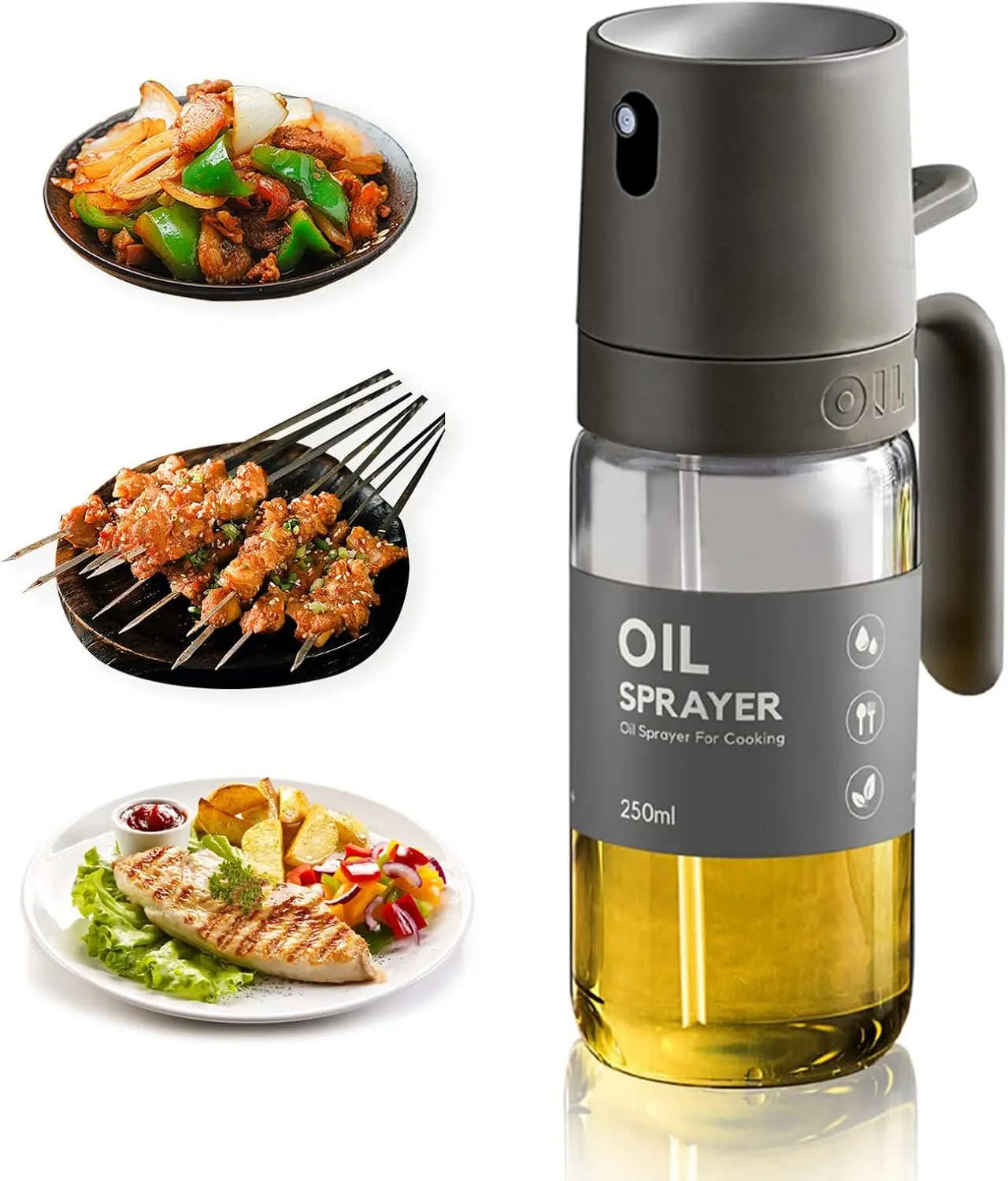 Küchenhelfer, Ölsprüher zum Kochen, 8,5 Unzen, Glas-Ölsprühflasche, Speiseöl-Sprühgerät, Olivenöl-Sprühgerät, Ölspender Image