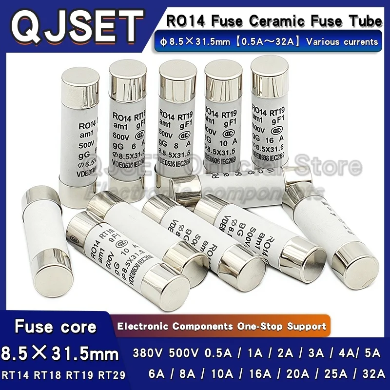 10 Stück R014 8,5 x 31,5 flinke Keramiksicherung 8,5 x 31,5 mm Sicherung 500 V 0,5 A 1 A 2 A 3 A 4 A 6 A 8 A 10 A 16 A 20 A 25 A 32 A 380 V RO14 RT14 18 19 Image