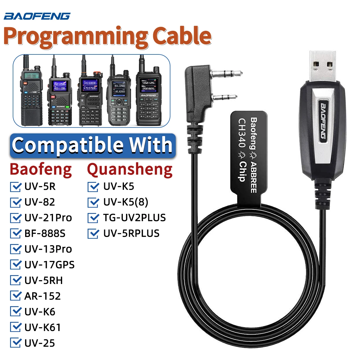 CH340 USB-Programmierkabel für Baofeng UV 82 888S UV 13 21 Pro Quansheng UV-K5 5R Plus Walkie Talkie Radio Image