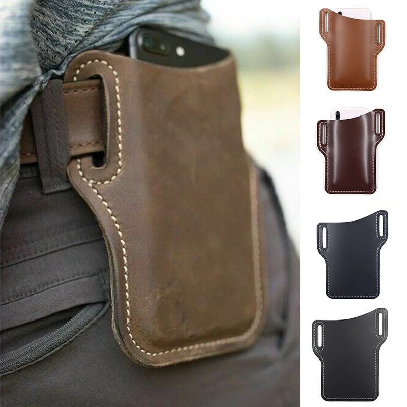 Männer Telefon Fall Holster Handy Schleife Holster Gürtel Taille Tasche Requisiten Leder Geldbörse Telefon Brieftasche Lauf Beutel Reise Camping Taschen Image