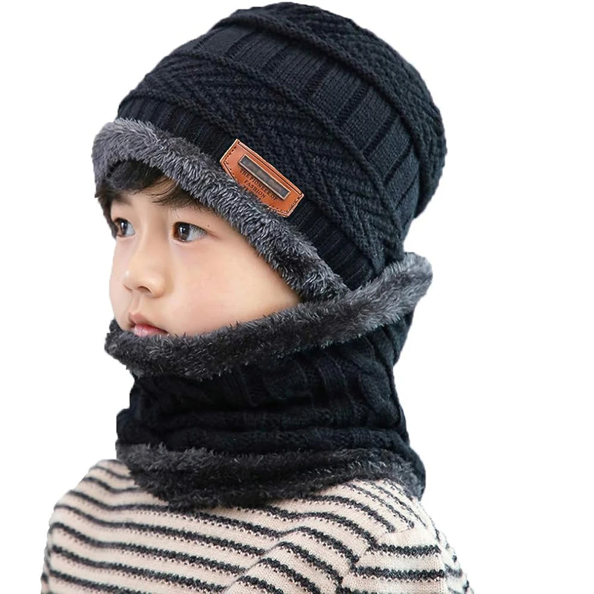5-14 jahre Kinder Warme Gestrickte Hut Schal Set Kinder Herbst Winter Hut Weiche Gestrickte Kappe Motorhaube Infant Kinder hut Für Jungen Mädchen Image