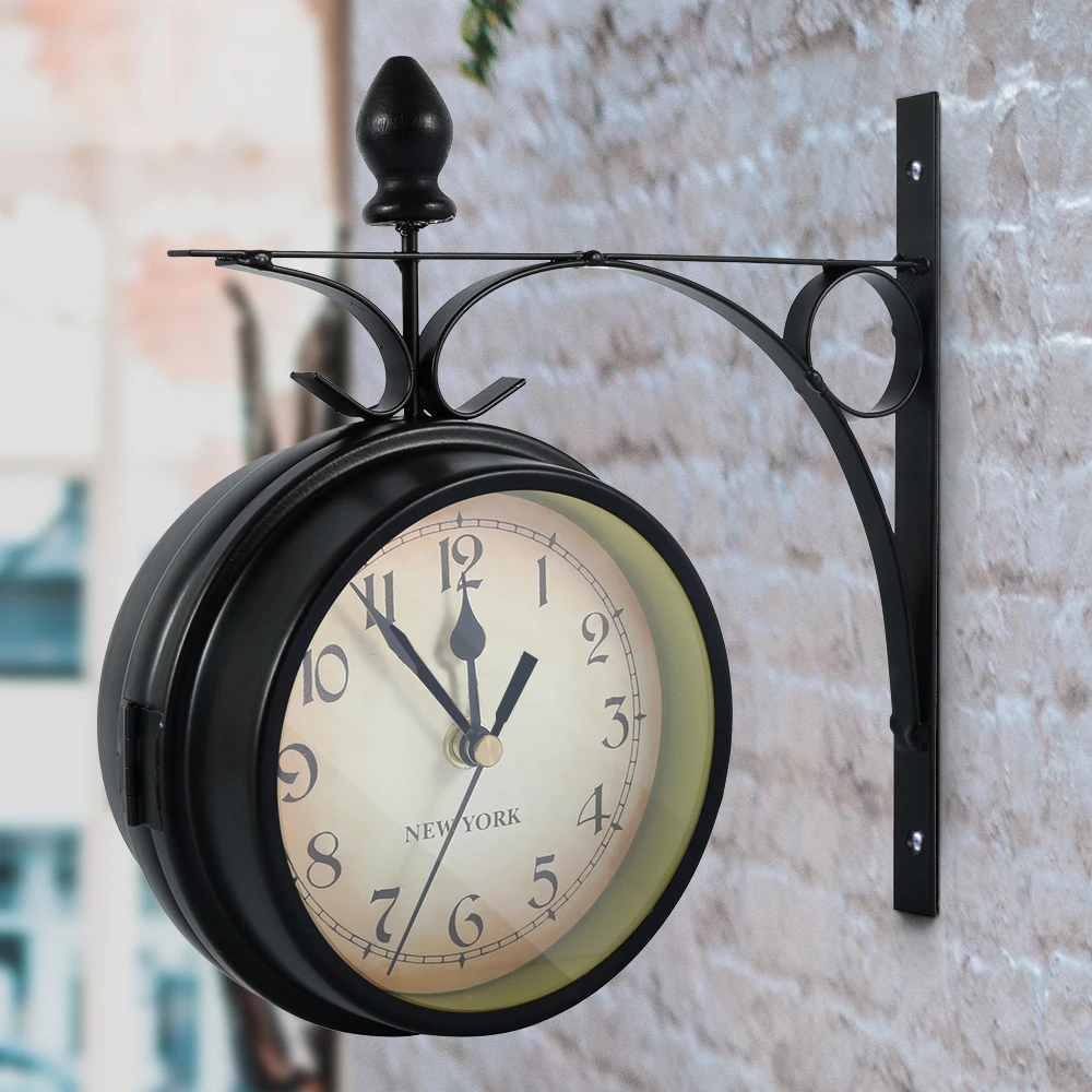 Wanduhr Retro Doppelseitige Wanduhr Batteriebetriebene Stille Station Uhr Antike Wanduhr Für Wohnzimmer Schlafzimmer Büro