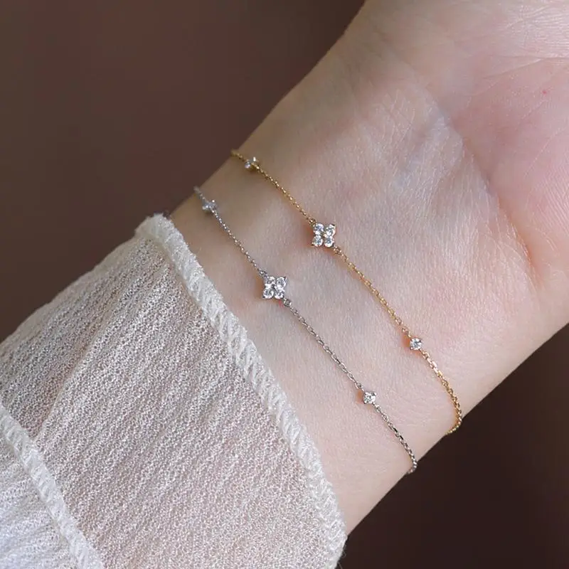 Armband aus 925er-Sterlingsilber, galvanisiert, 18 Karat Gold, eingelegter Zirkonia, Blumenschmuck, für Damen, exquisit, hochwertig, Party, Hochzeit Image