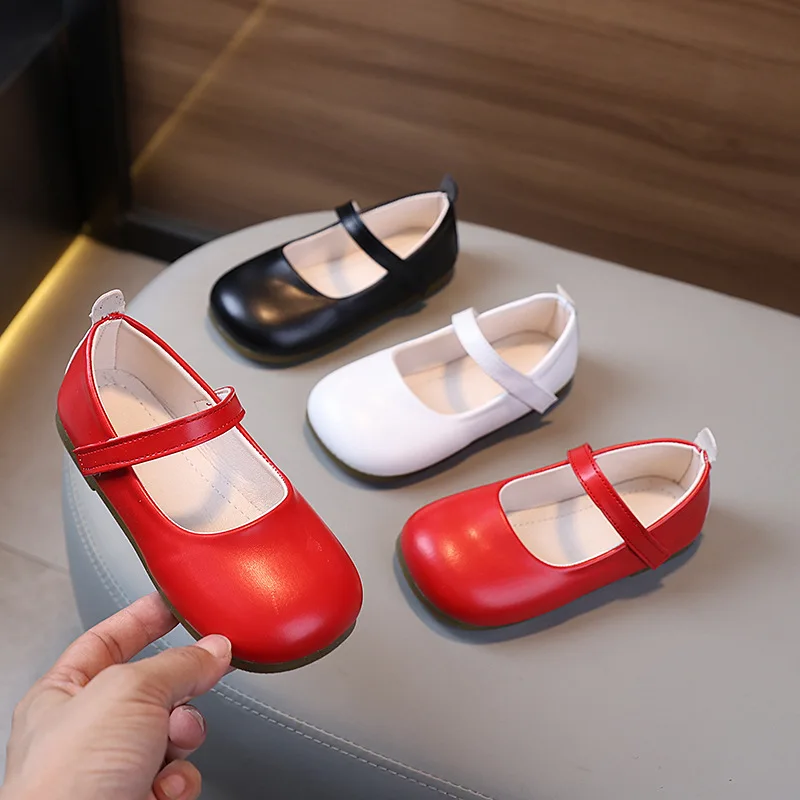 Neue 2025, Mädchen Leder Schuhe Frühling Herbst Rot Einfache Kinder Mode Flache Schuhe Ballett Weichen Boden Kausalen Kinder Mary Jane Schuhe Image