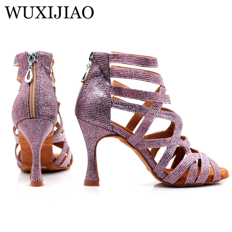 WUXIJIAO 2020 Neue Latin Dance Schuhe Grün Rosa Gold Glitter Stoff Salsa Tanz Schuhe Frauen Ballroom Dance Stiefel Kuba Tanz Schuhe
