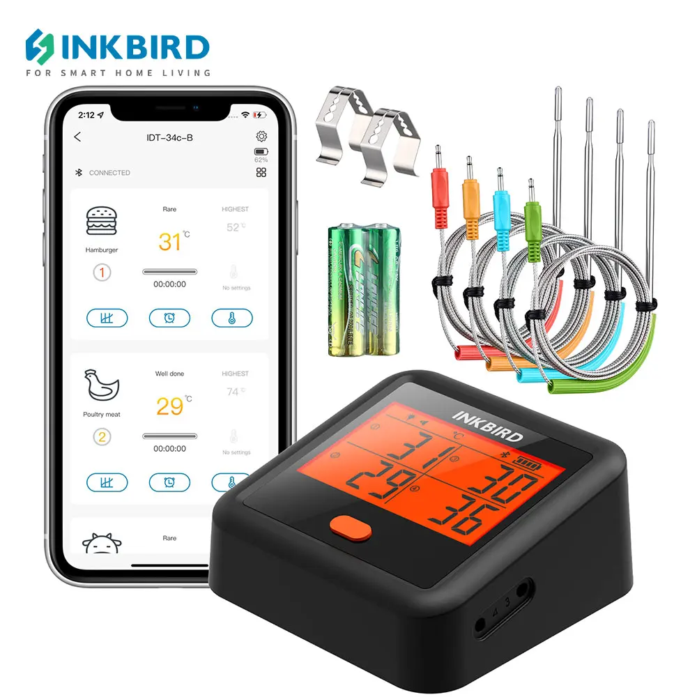 Inkbird digitales Grill thermometer IDT-34c-b Fleisch grill thermometer im Freien mit 4 Fleischs onden Bluetooth-Grill zubehör Image