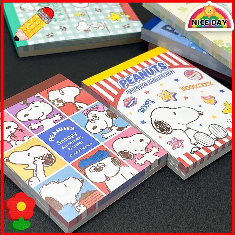 Snoopy Cartoon-Taschen-Notizbuch, niedliches, nicht klebendes Haftnotizbuch für Studenten, hübsches Mädchen-Herz, zerreißbarer Notizblock, Anime-Derivat Image