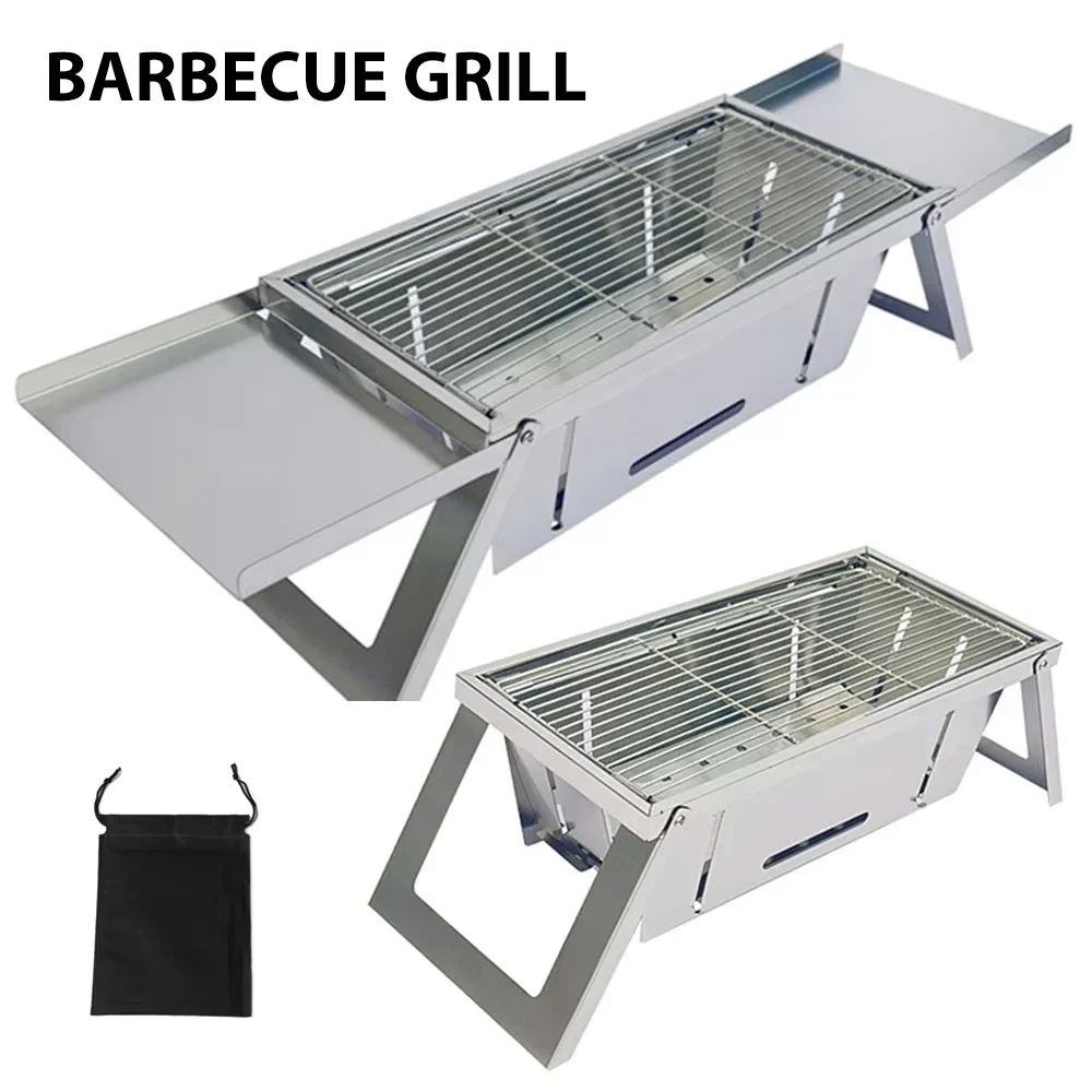 Tragbarer BBQ-Grill aus Edelstahl für den Außenbereich, zusammenklappbarer Holzkohleofen, kompakter Camping-Picknick-Grill, Spießständer, Reisegrill-Set Image