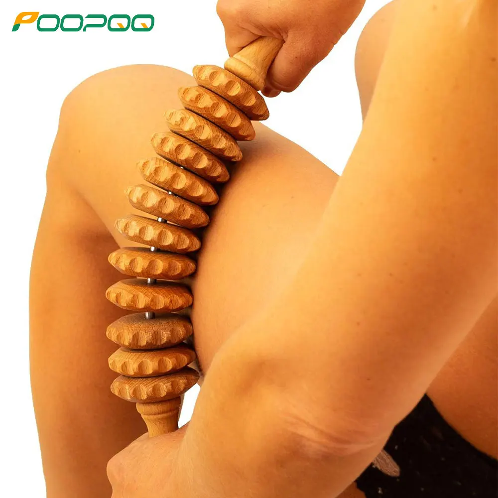 Natürlich gebogener Massageroller aus Holz für Taille und Oberschenkel, multifunktionaler Körperroller zur Reduzierung von Cellulite und Muskelverspannungen Image